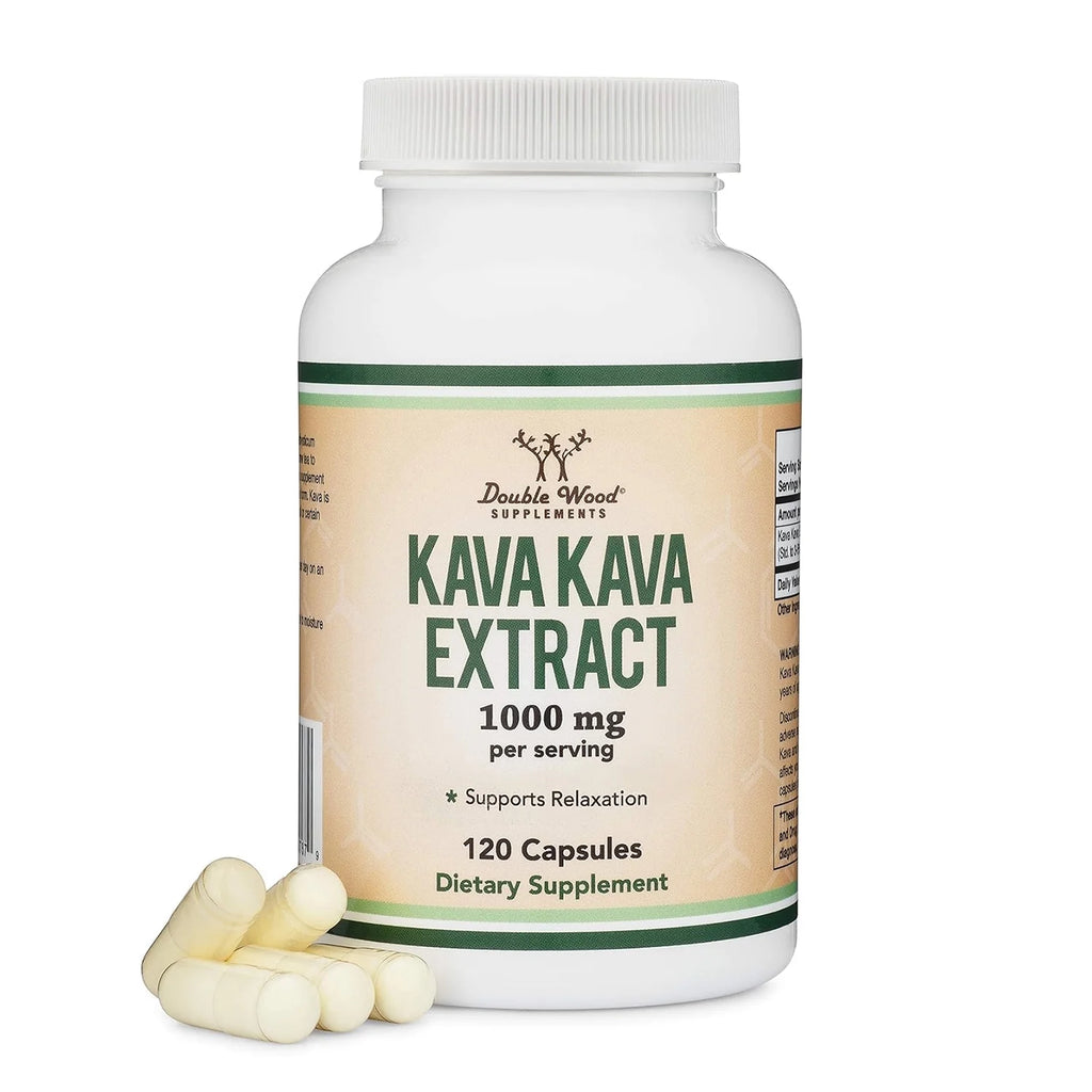 Kava Kava Supplement 1,000mg per Serving, 120 Capsules (High Purity Potent 3-5% Kavalactones Root Extract) for Relaxation and Stress Relief (Made in The USA, Vegan Safe) by Double Wood