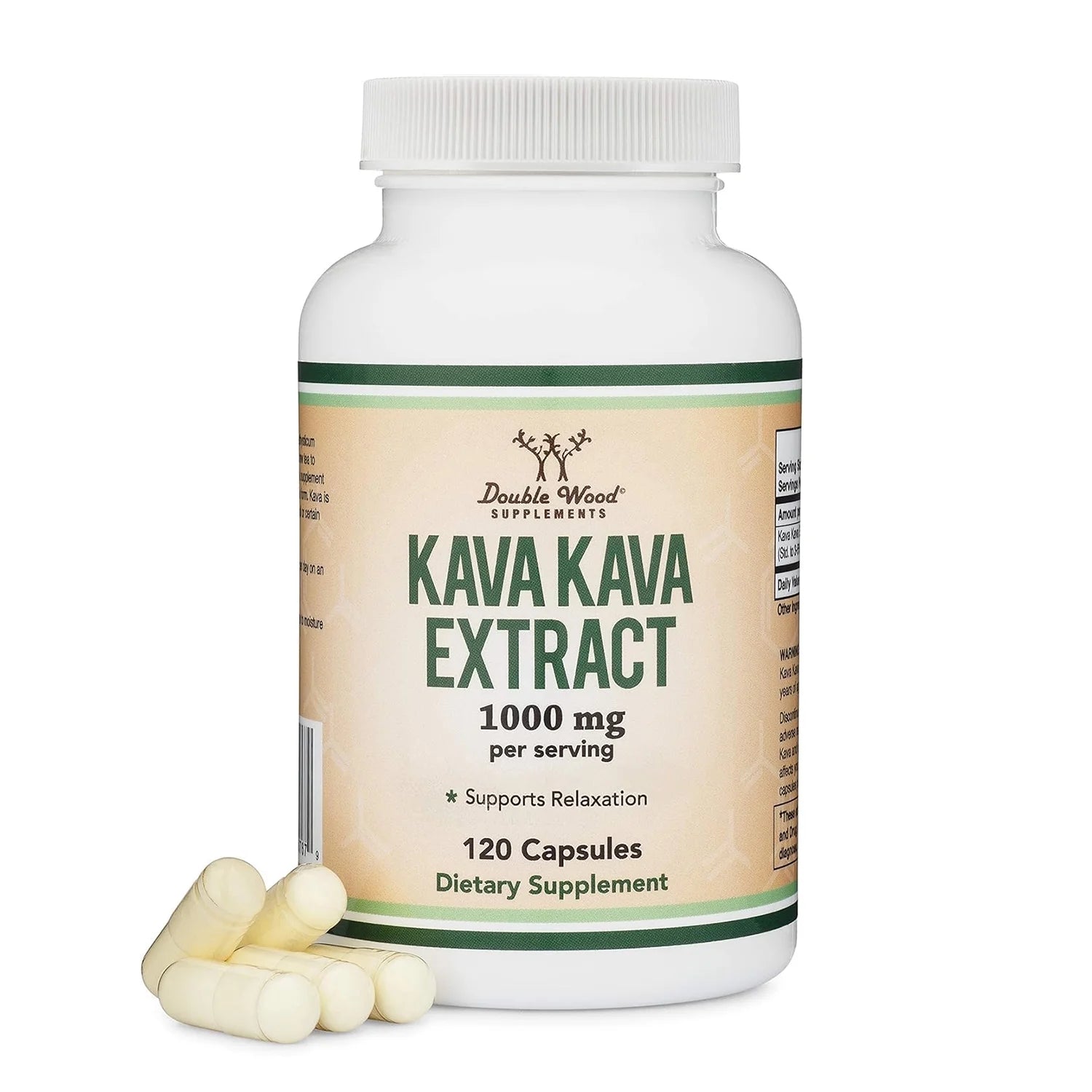 Kava Kava Supplement 1,000mg per Serving, 120 Capsules (High Purity Potent 3-5% Kavalactones Root Extract) for Relaxation and Stress Relief (Made in The USA, Vegan Safe) by Double Wood