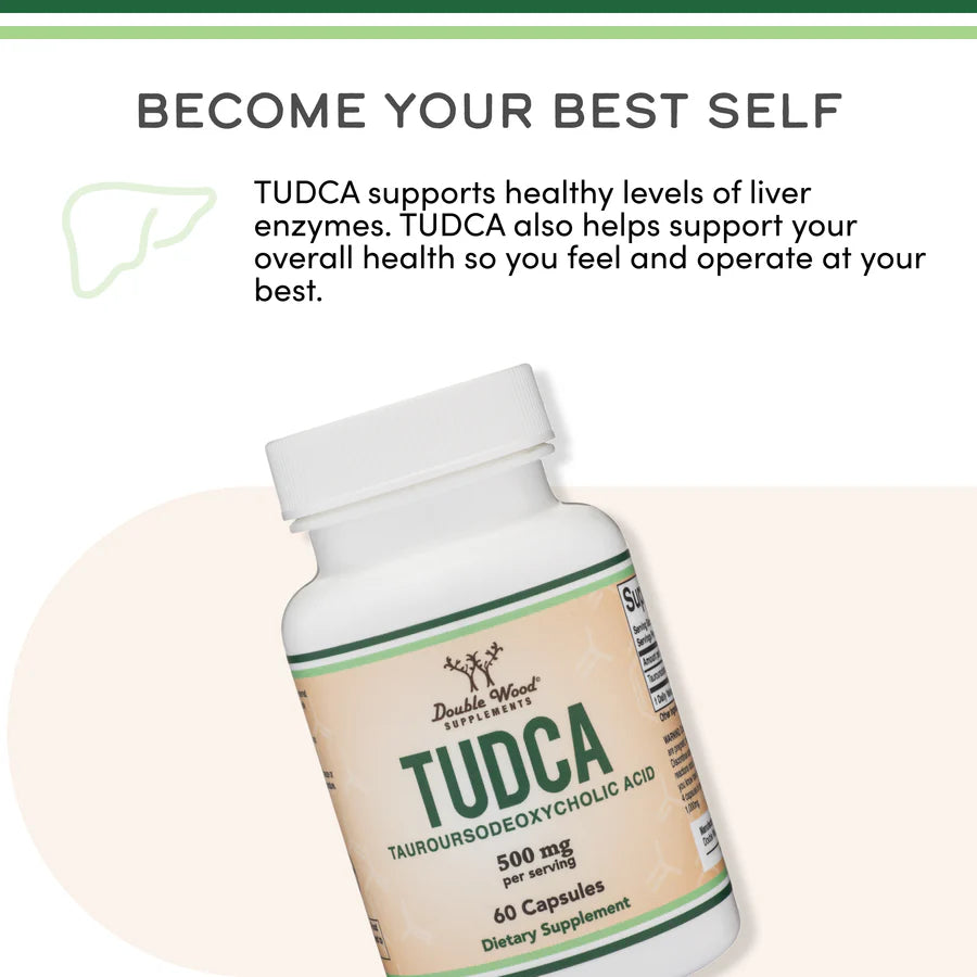 TUDCA Bile Salts Liver Support Supplement, 500mg Servings, Liver and Gallbladder Cleanse Supplement (60 Capsules, 250mg) Genuine Bile Acid TUDCA with Strong Bitter Taste by Double Wood