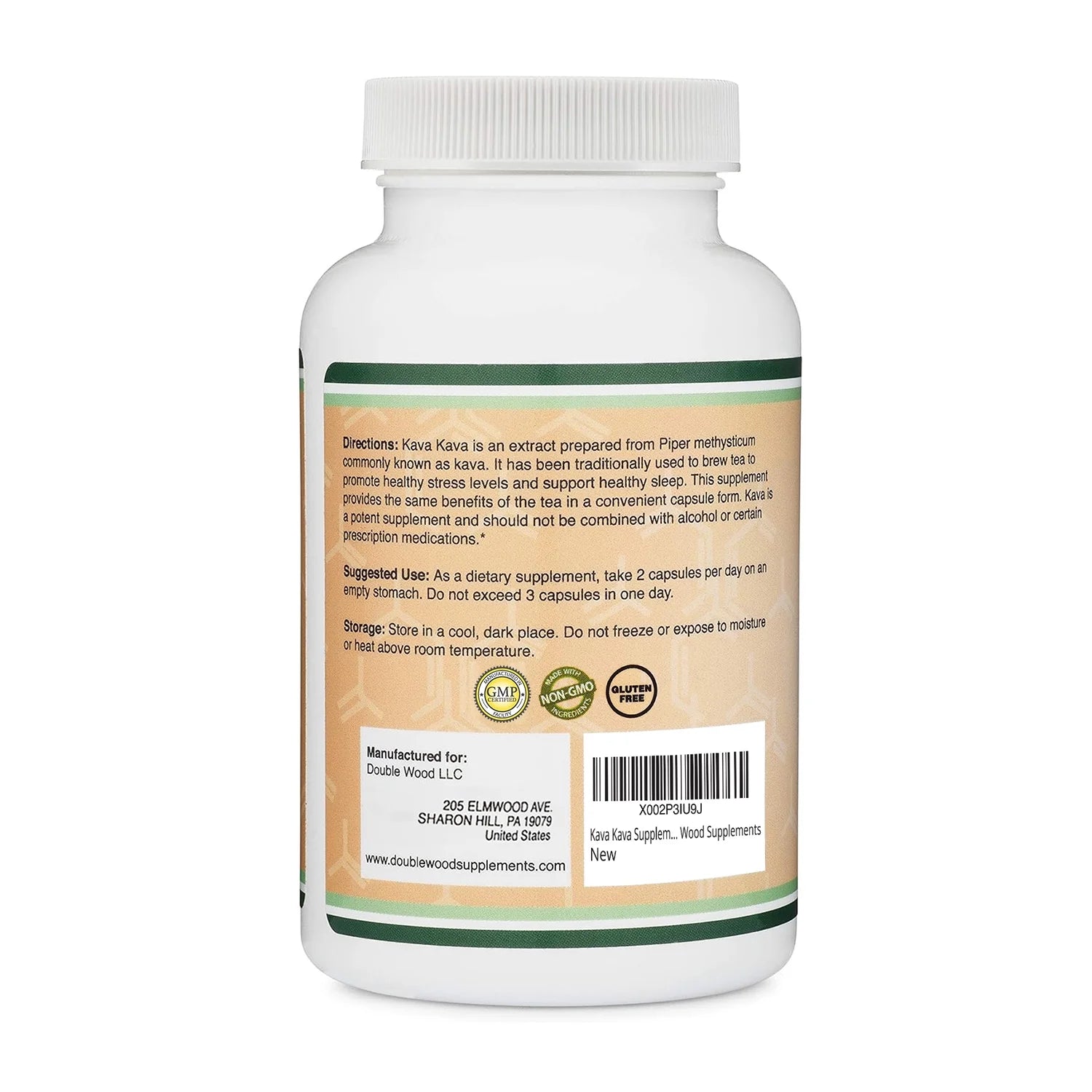 Kava Kava Supplement 1,000mg per Serving, 120 Capsules (High Purity Potent 3-5% Kavalactones Root Extract) for Relaxation and Stress Relief (Made in The USA, Vegan Safe) by Double Wood
